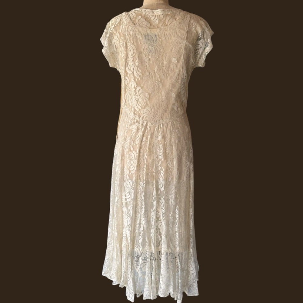 Vintage 70s Beaded White Lace Wedding Dress - image 5